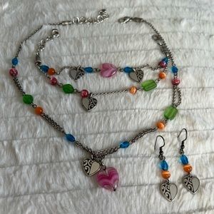 Brighton DECO BRIGHT Multicolor glass hearts crystal Necklace Bracelet Earrings